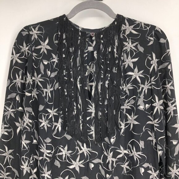 Zadig & Voltaire Dark Floral Remus Print Drop-Waist Silk  Long Sleeve Dress S - Picture 7 of 16